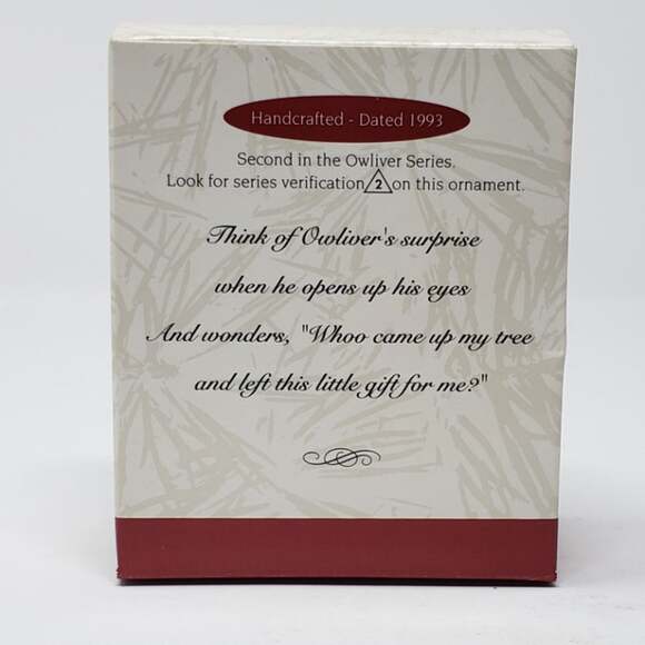 1993 Hallmark Owliver #2 Handcrafted Keepsake Christmas Holiday Ornament. - Picture 2 of 6